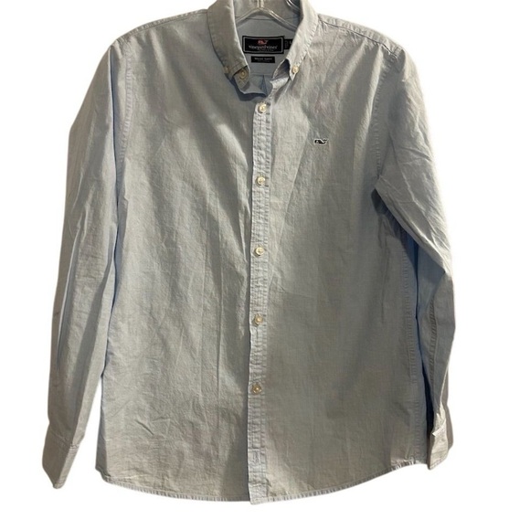 Vineyard Vines Boy’s Whale Logo Blue Long Sleeve Button-Up Shirt L - Picture 1 of 13